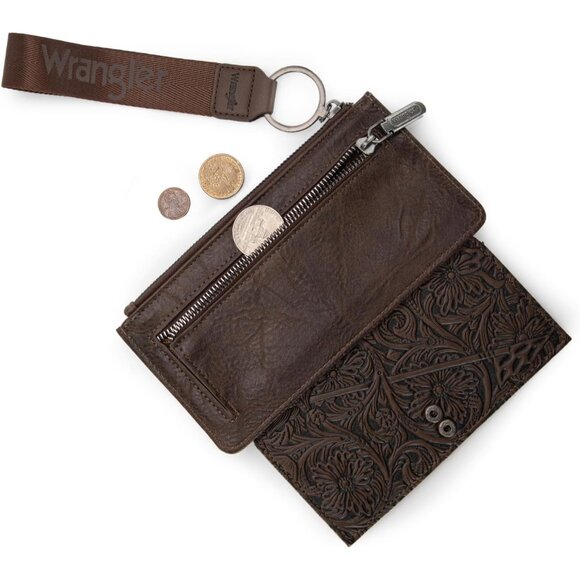 Vintage Tooled RFID Blocking Wallet for Women - Stylish Bifold Clutch, 7.8x4.4 - Picture 5 of 7